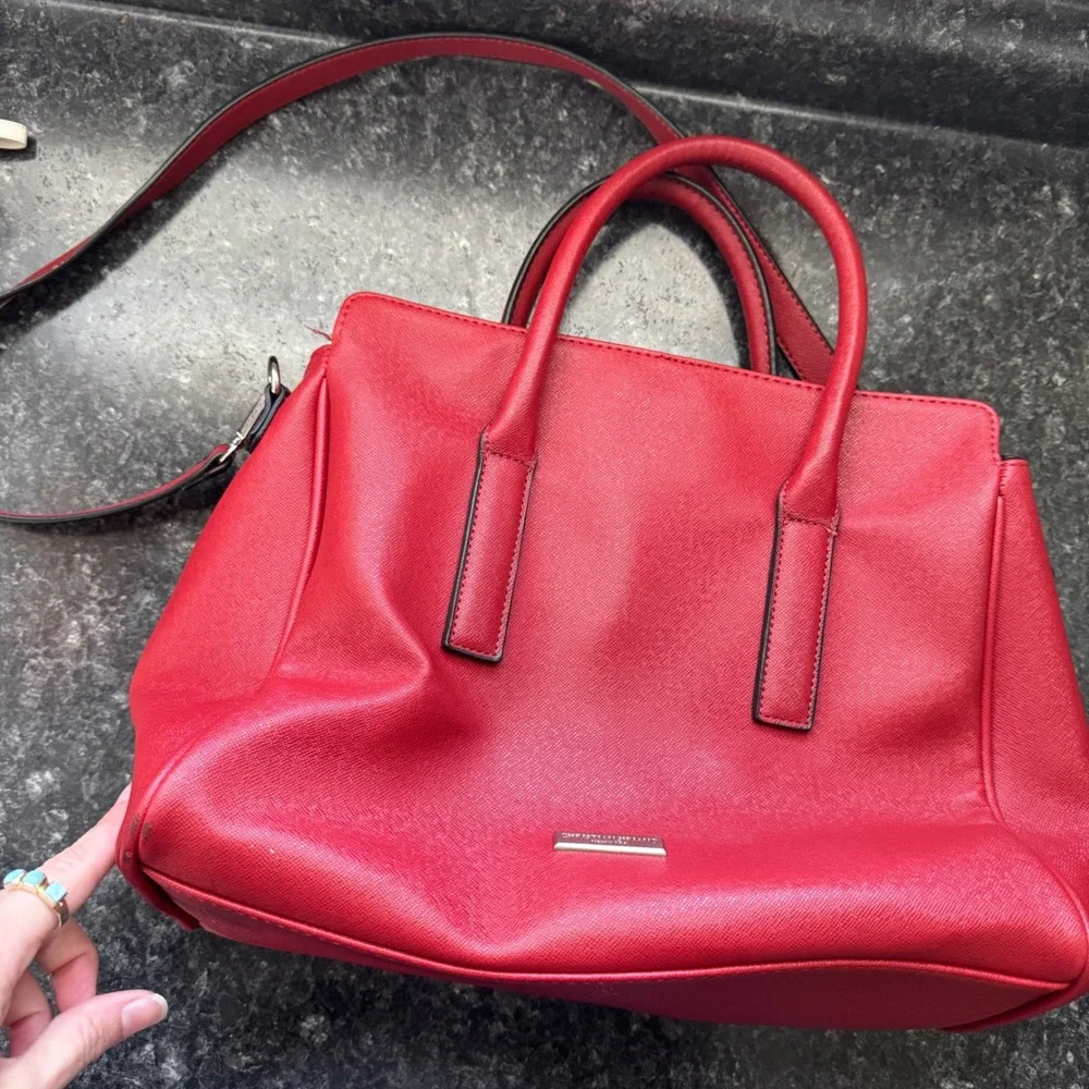 Christian Siriano New York Red Saffiano Satchel Crossbody Handbag